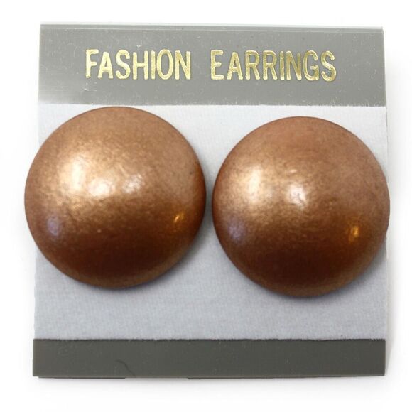 Vintage 80s Pierced Button Earrings Bronze Metallic Look New Old Stock - Hey Viv - Picture 1 of 3